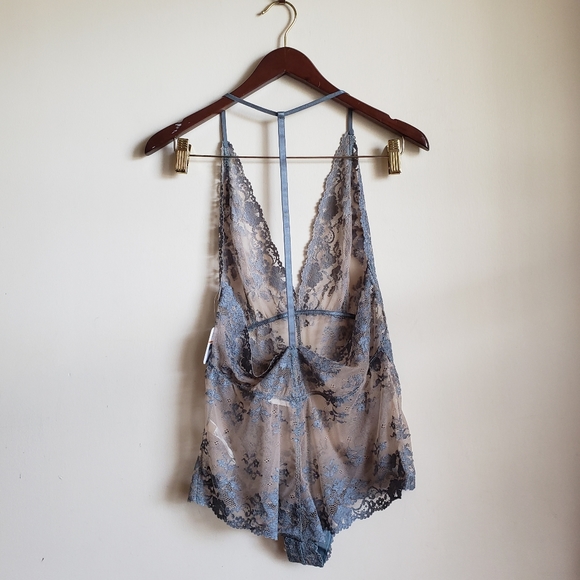 Free People Too Cute To Handle Lace Bodysuit Blue - Picture 11 of 14